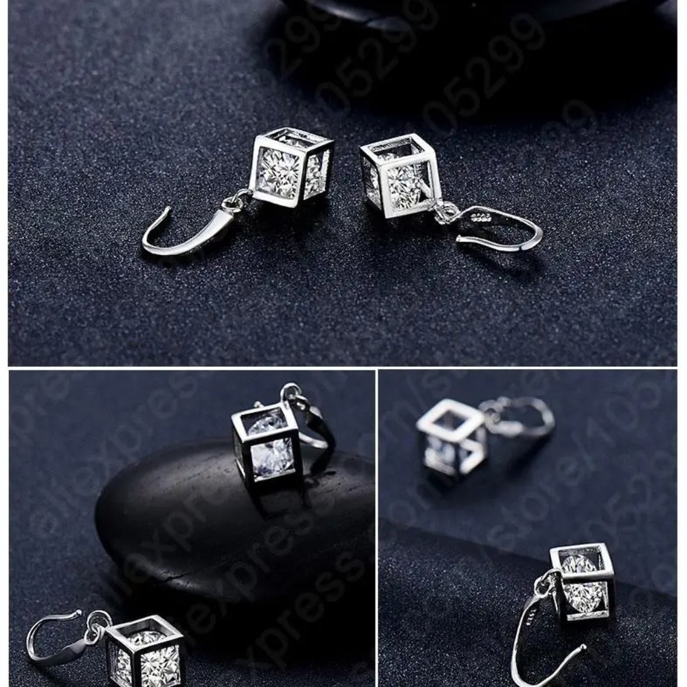 925 Sterling Silver Earrings With Necklace Set Bundle Square Gift Minimalist - Picture 5 of 8